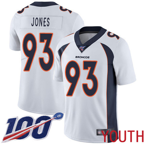 Youth Denver Broncos #93 Dre Mont Jones White Vapor Untouchable Limited Player 100th Season Football NFL Jersey->denver broncos->NFL Jersey